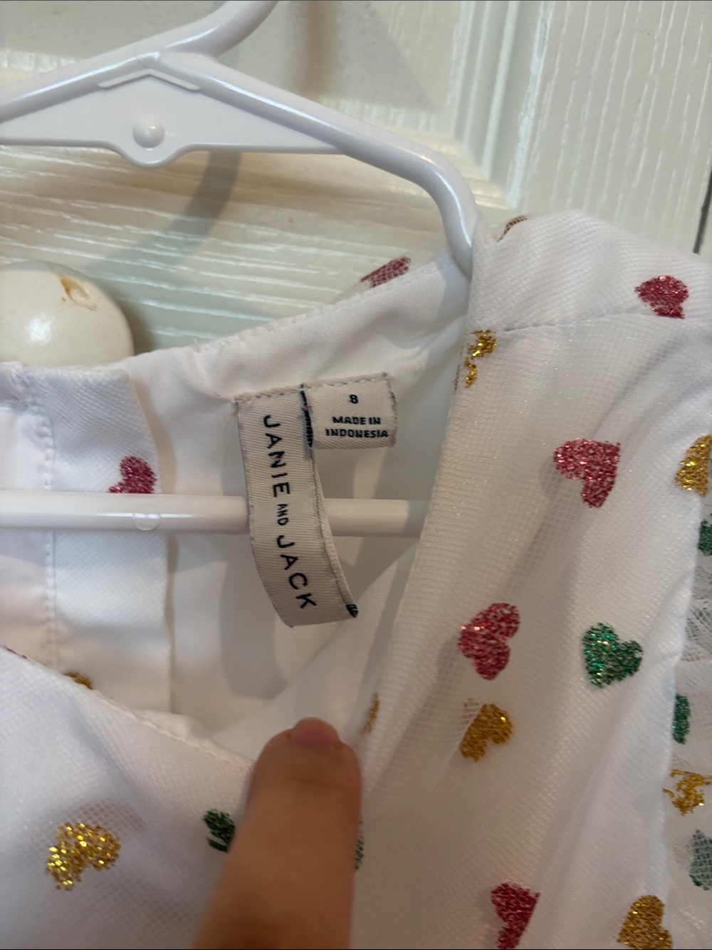White Tulle Heart Print Party Dress with Pink Waist - Picture 6 of 8